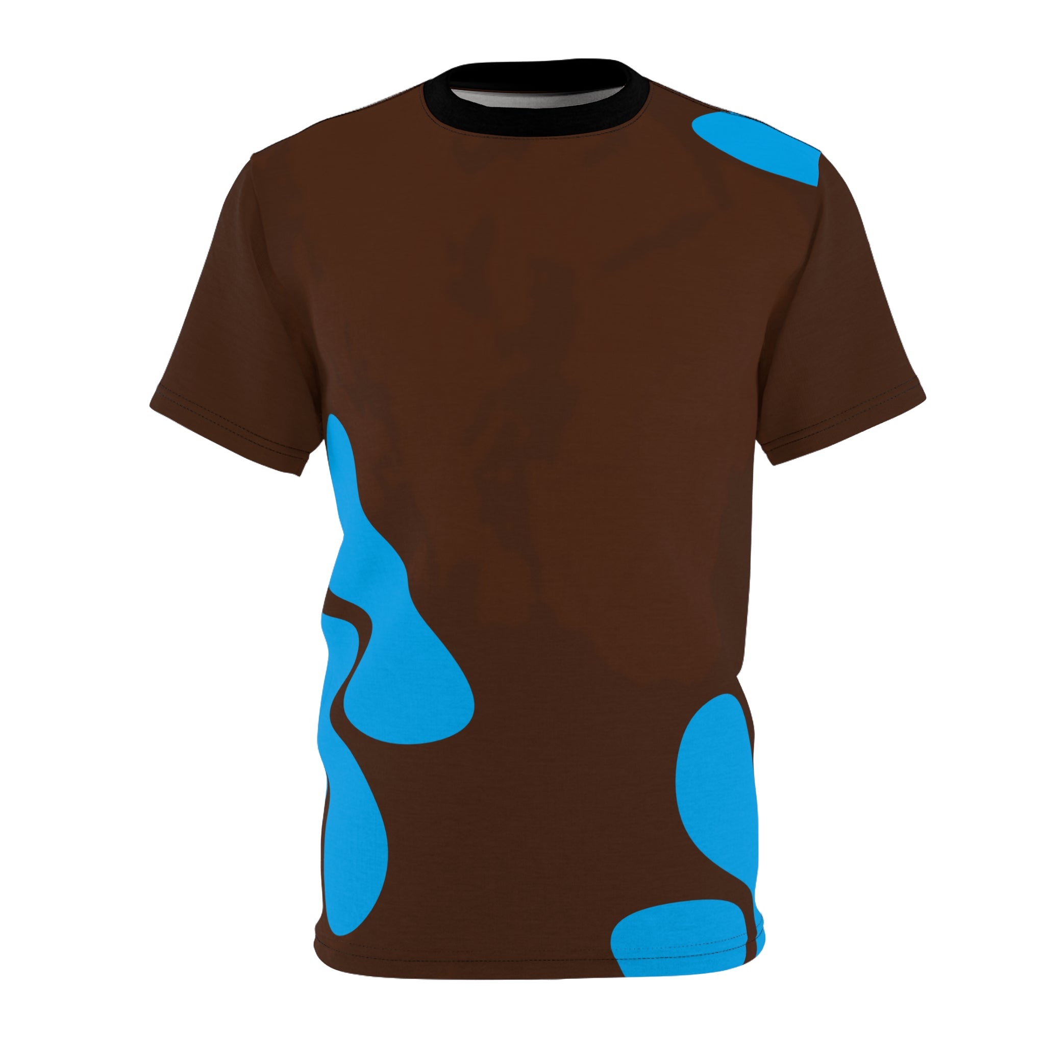 Abstract Blue Splash T‑Shirt — All‑Over Print Brown Tee